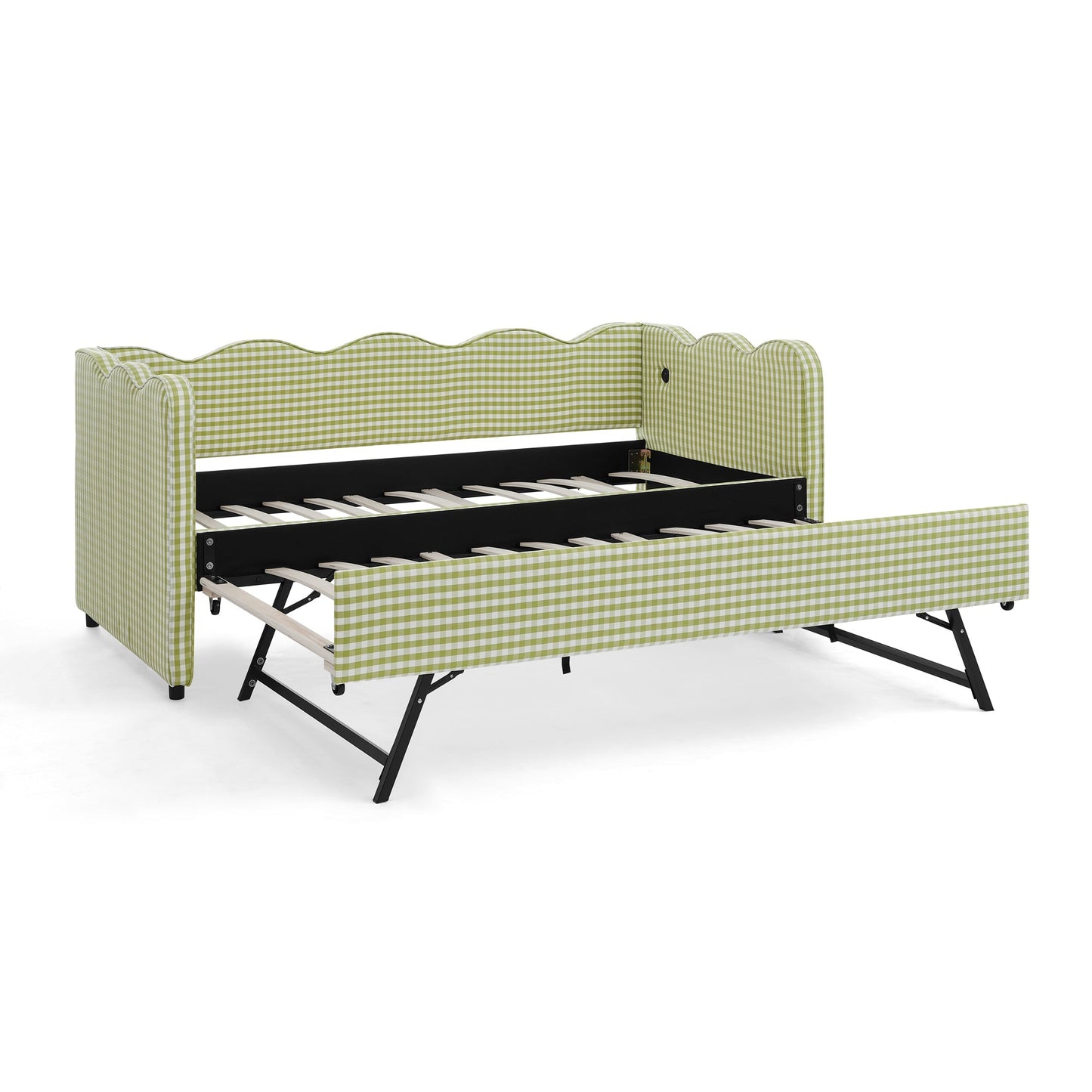 Cozy Gingham Daybed with Trundle Twin Size Sofa Bed