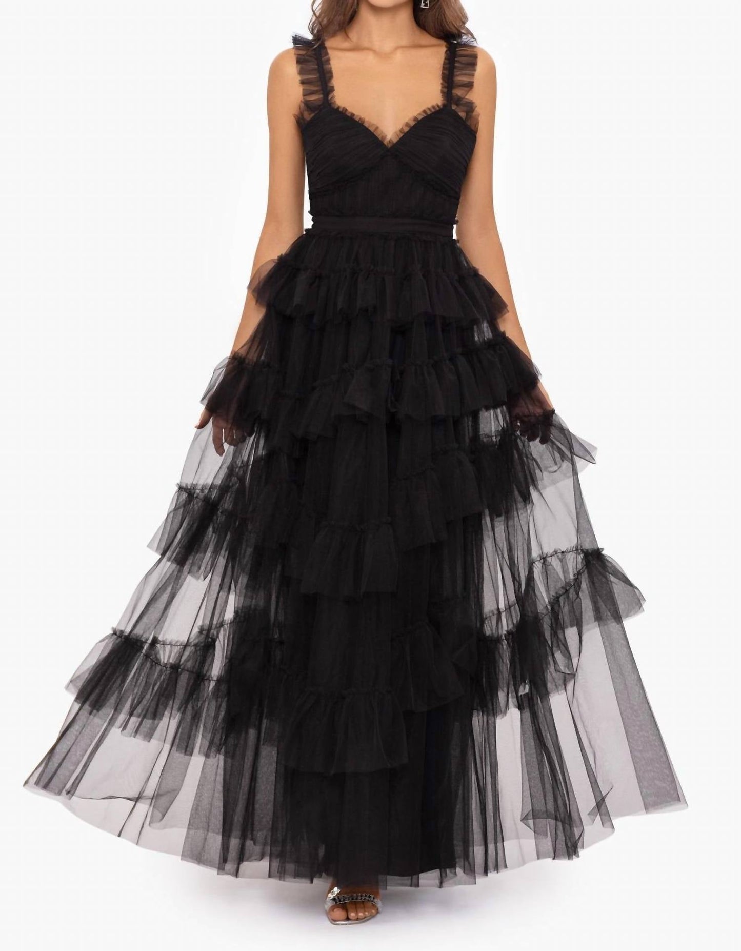 Betsy & Adam - Gigi Long Ruffle Mesh Dress