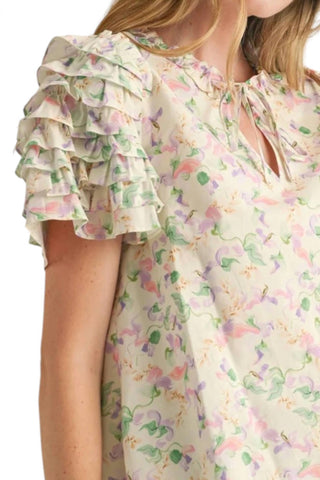 &Merci - Tie Front Ruffle Sleeve Top