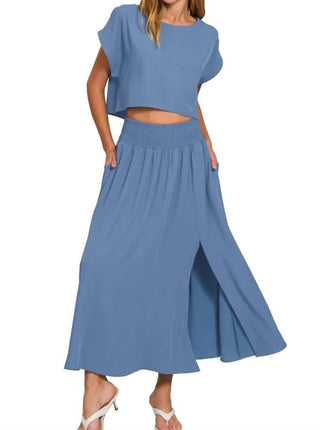 Trendsi - Zenana Heavy Woven Span Crop Tee & Skirt Set