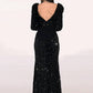 Abby Paris - Women's Sequin Feather Long Sleeve Gown