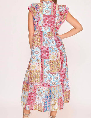 Trendsi - Umgee Full Size Tie Neck Double Layered Ruffle Sleeve Midi Dress Plus Size