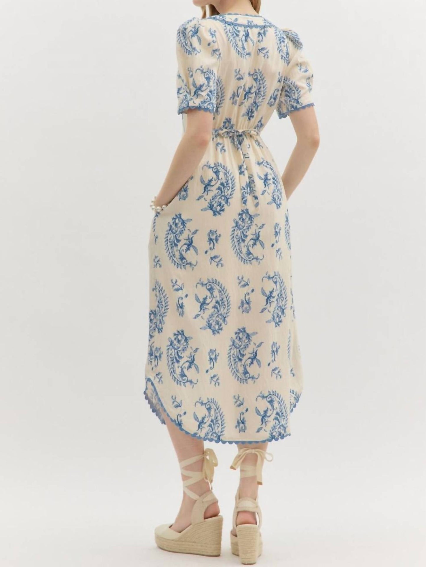 Entro - Vintage Midi Dress with button front and tie