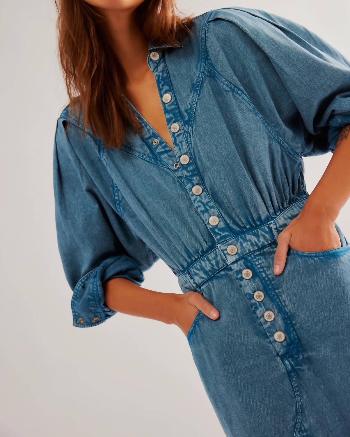 Free People - Mad Love Denim Midi Dress