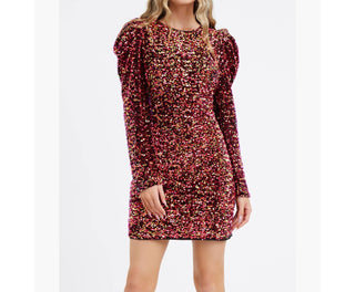 Adelyn Rae - Gale Velvet Sequins Puff Sleeve Mini Dress