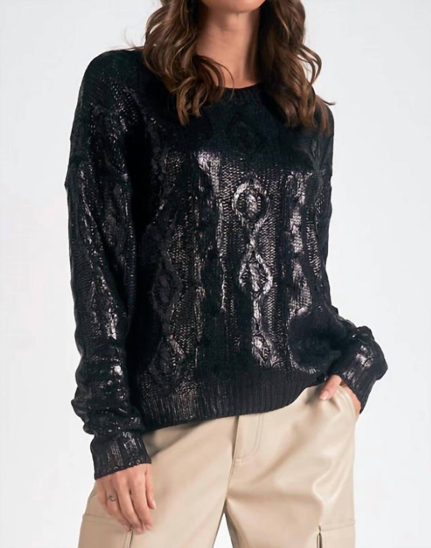 Elan - Metallic Cable Crewneck Sweater