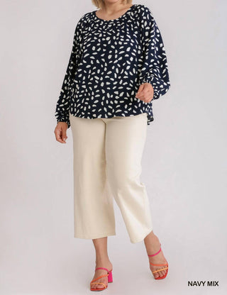 Umgee - Animal Print Round Neck Long Sleeve Top