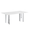 Modern Minimalist Dining Table With Imitation Marble Glass Desktop And Metal Legs