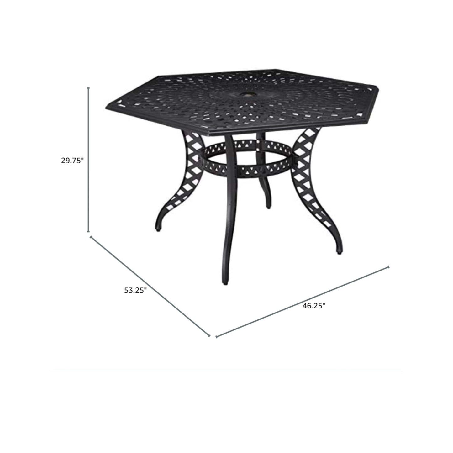 Outdoor Cast Aluminum Dining Table With Lattice Top and Umbrella Hole - Black