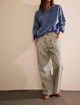 Free People - Dakota Cinched Striped Denim Trousers