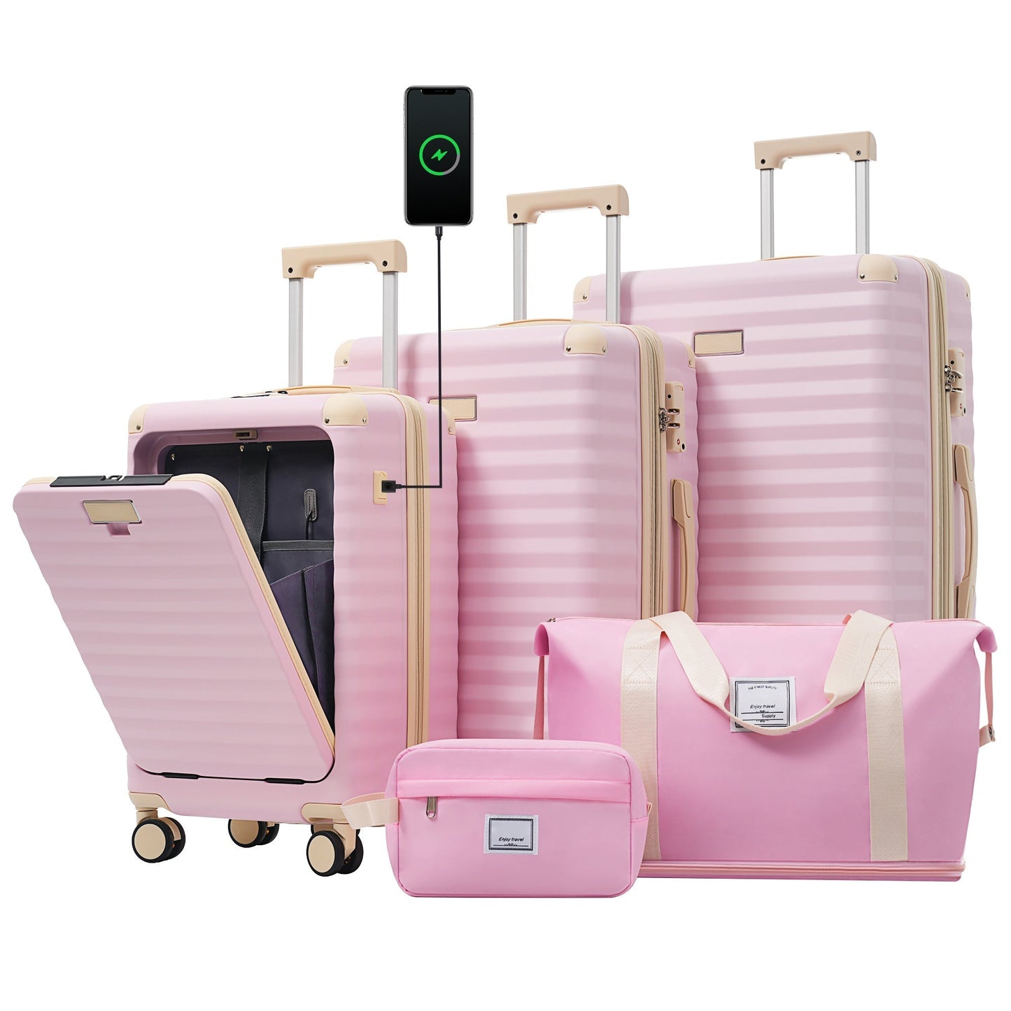 Deluxe 5-Piece Hard-Side Luggage Set with USB and TSA Security