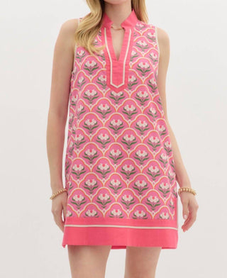 Entro - Scalloped Floral High Neck Mini Dress