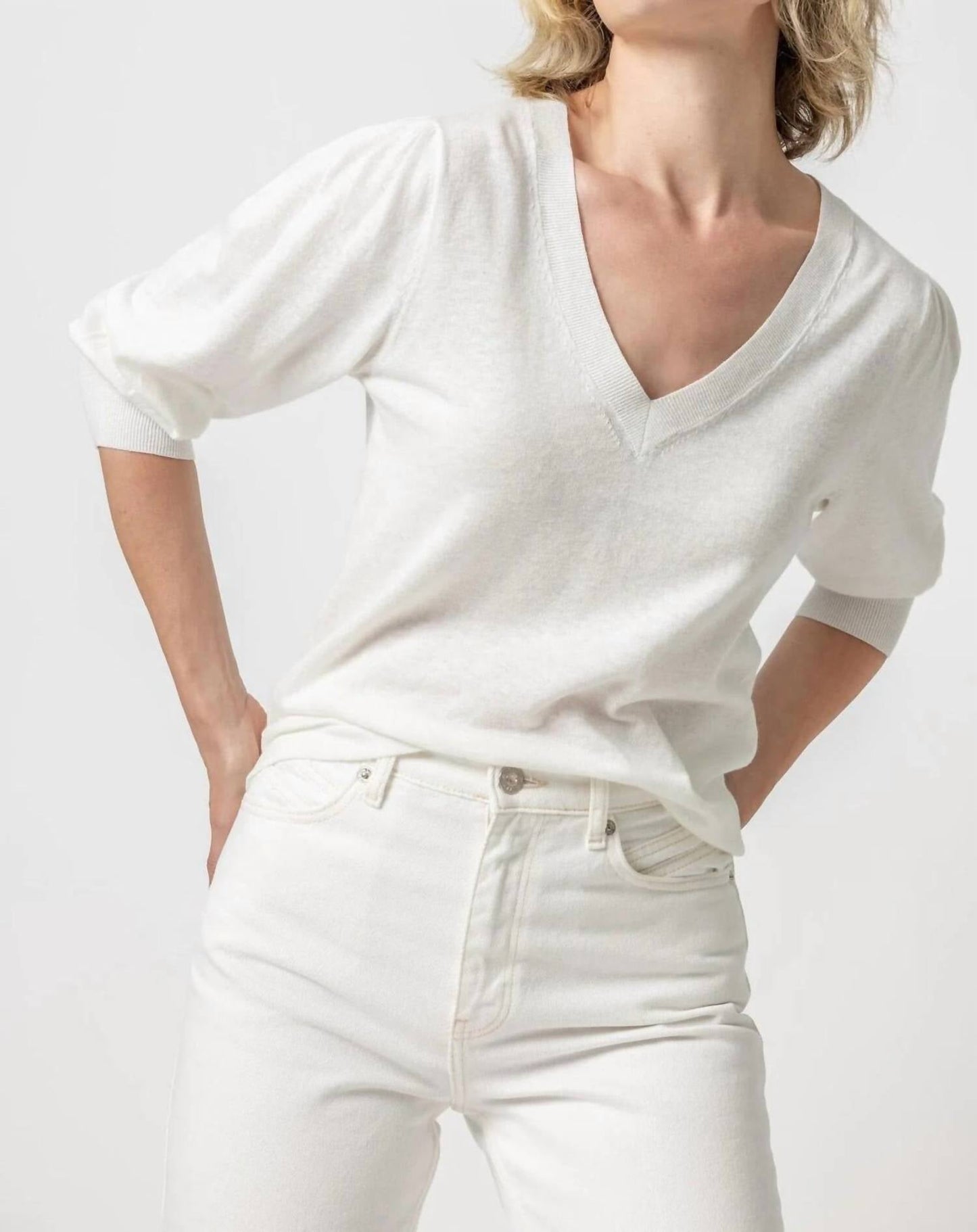 Lilla P - Women's Elbow Sleeve Split Neck Top