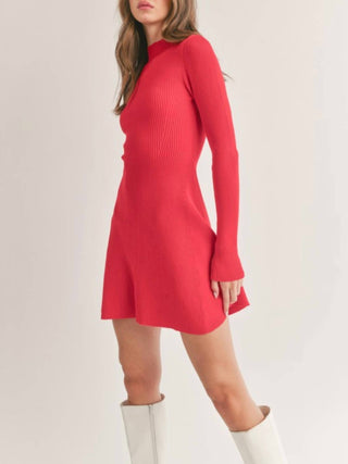 Klesis - Mock Neck Long Sleeve Fit-and-flare Mini Dress