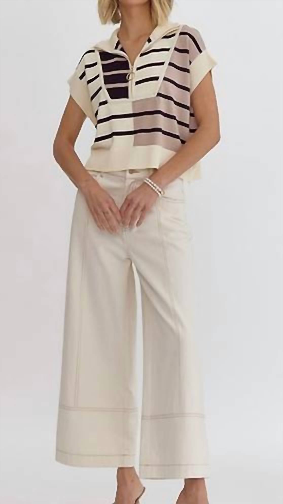 Entro - Quarter Zip Stripe Sweater