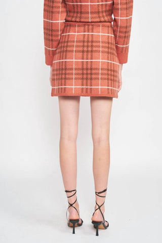 En Saison - Plaid Knit Sweater Mini Skirt
