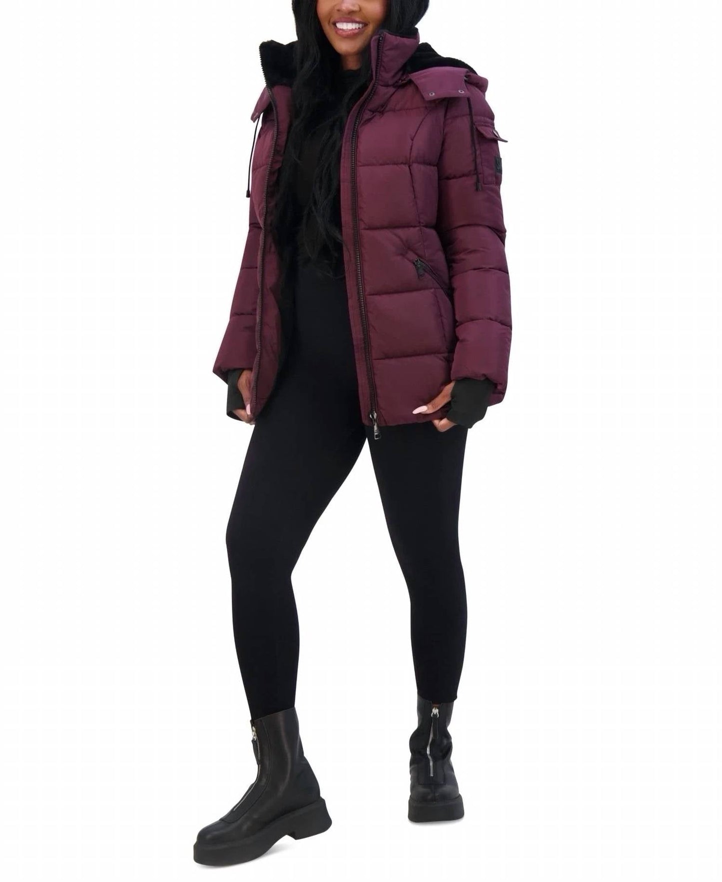 Steve Madden - Juniors Faux-fur-lined Hooded Puffer Coat