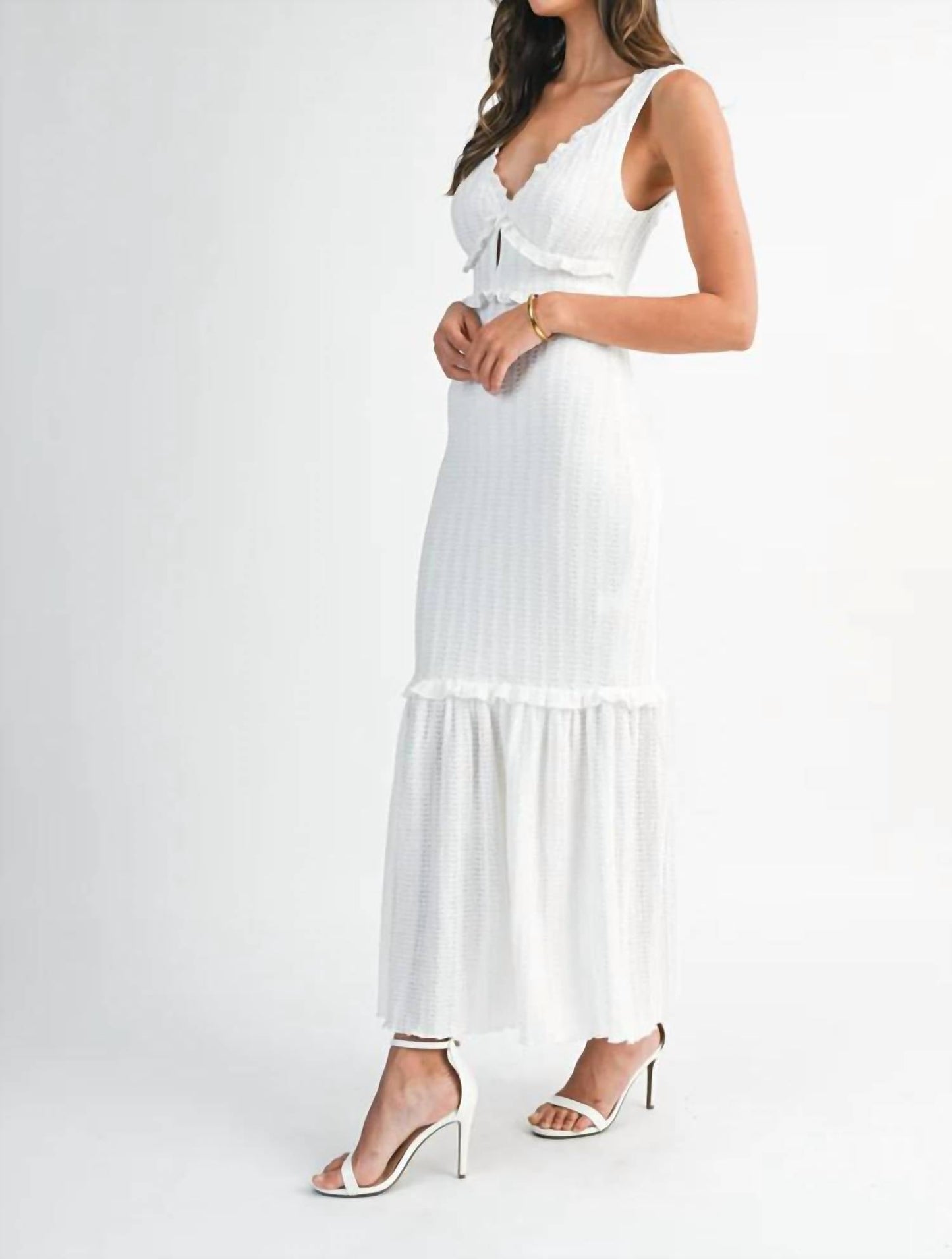 Mable - Chevron Textured Ruffled Knit Dress