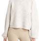 Mixed Stitch Balloon Sleeve Crop Sweater - Grey Marl