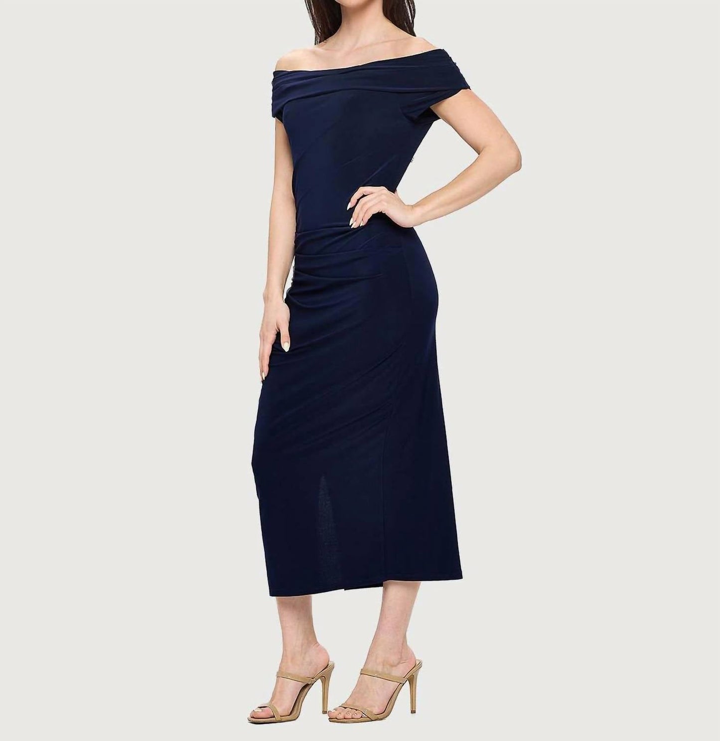 Last Tango - Ruch Side Slit Midi Dress