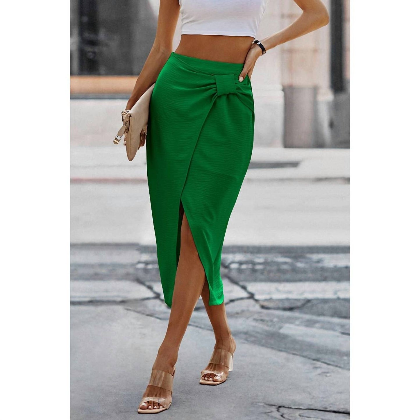 Supreme Fashion - Solid Cross Self Belt Wrap Skirt