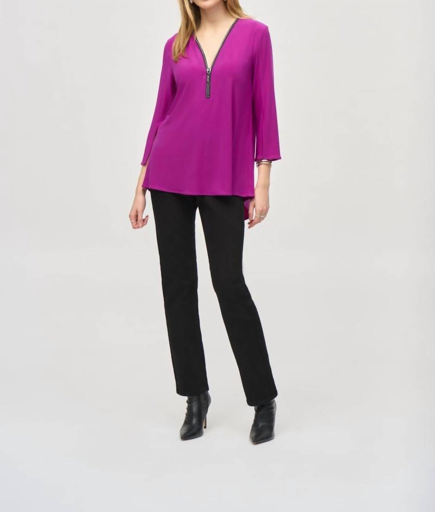 Joseph Ribkoff - Embellished Zip Front Split Sleeve Tunic