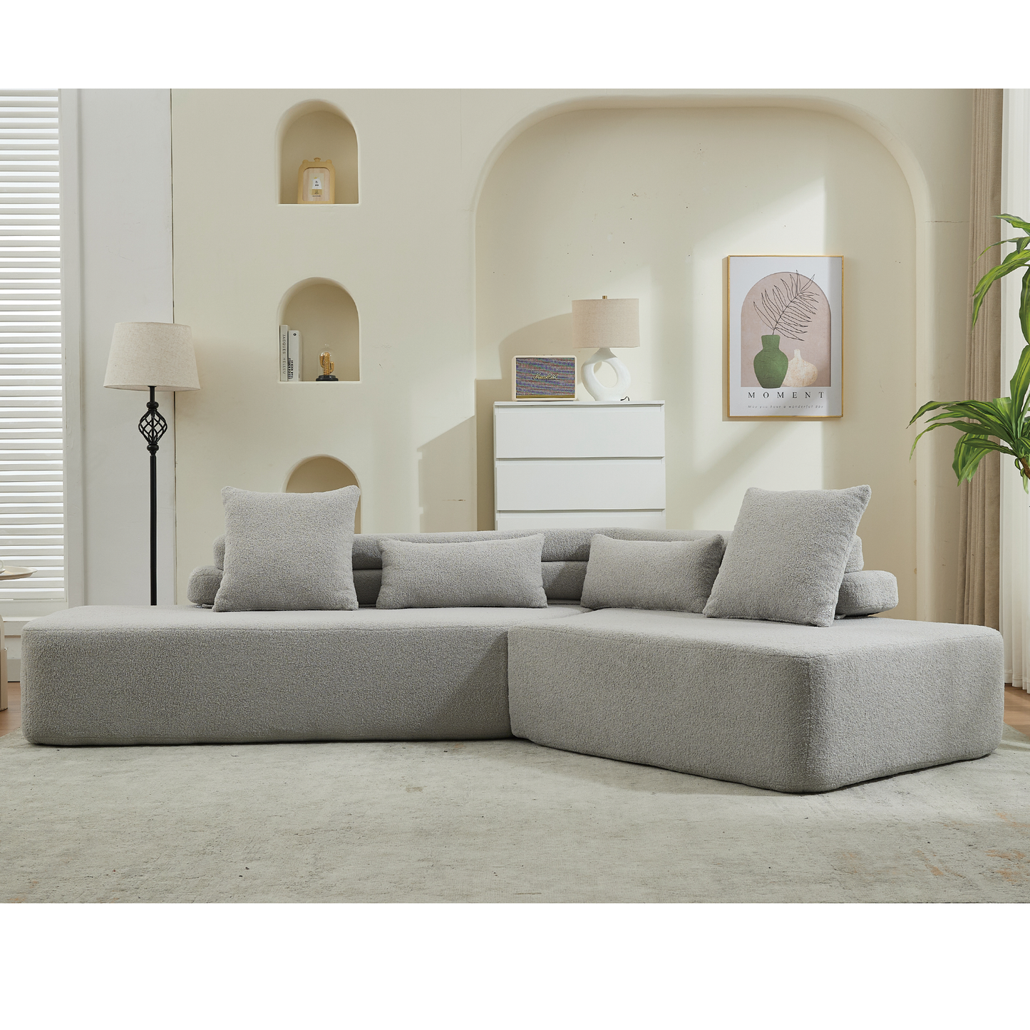 Minimalist Cloud Sectional Couch - 4-Seater in Light Gray