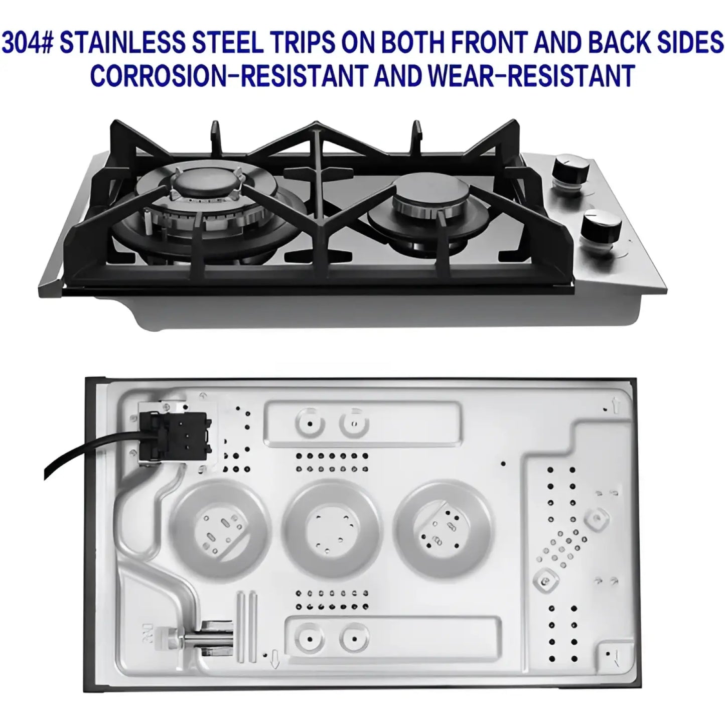 2 Burner Stainless Steel Gas Cooktop with Grates