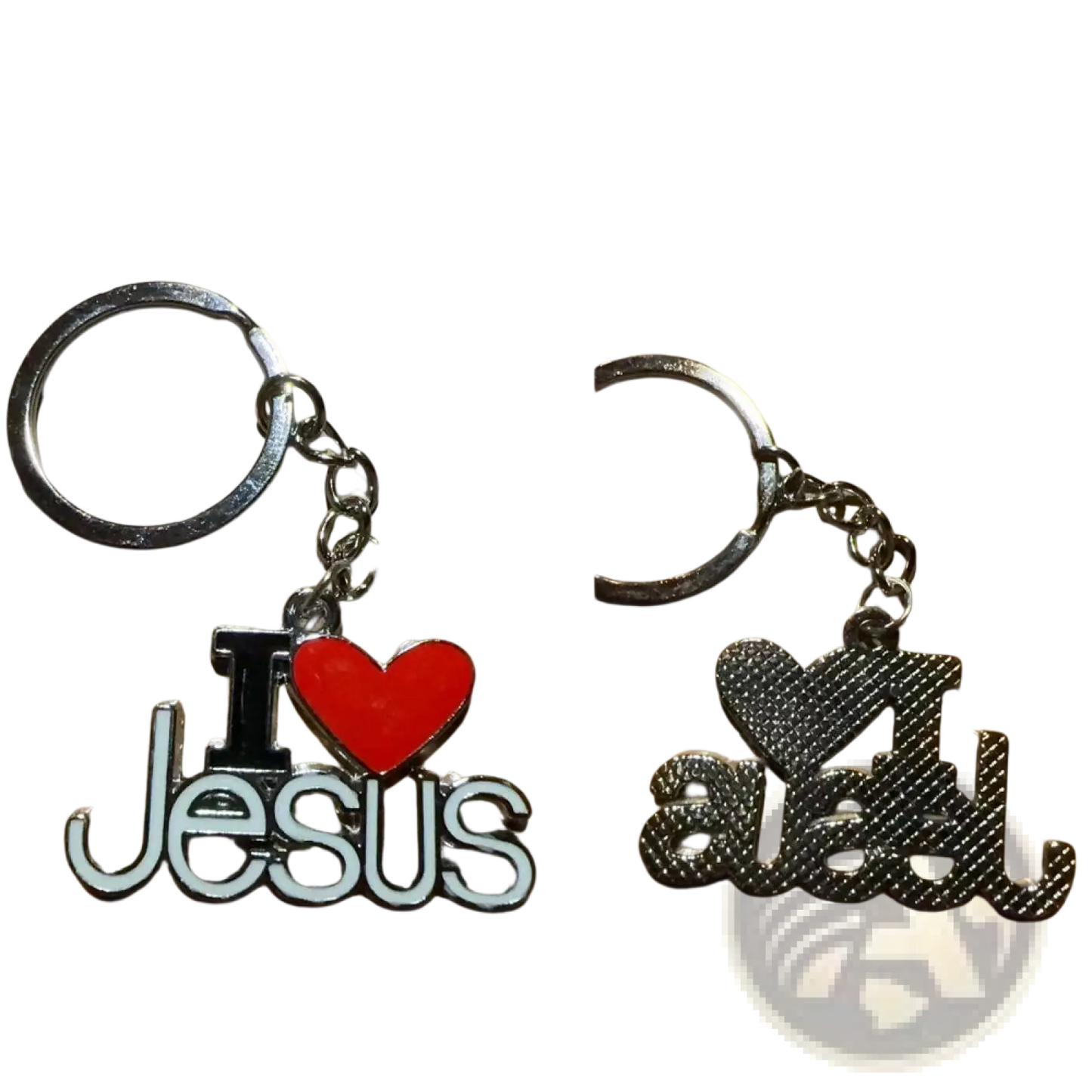 2-piece i Heart Jesus Silver Religious Keychain Set