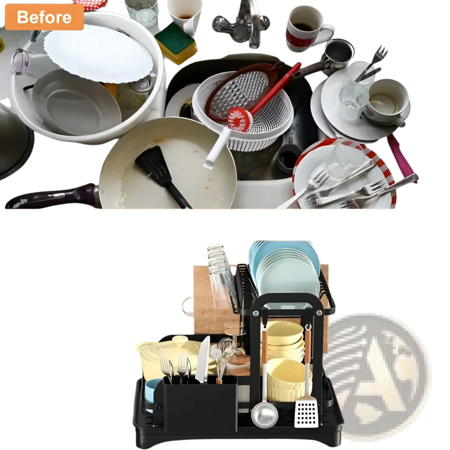 2-tier Dish Drying Rack with Automatic Drainage System