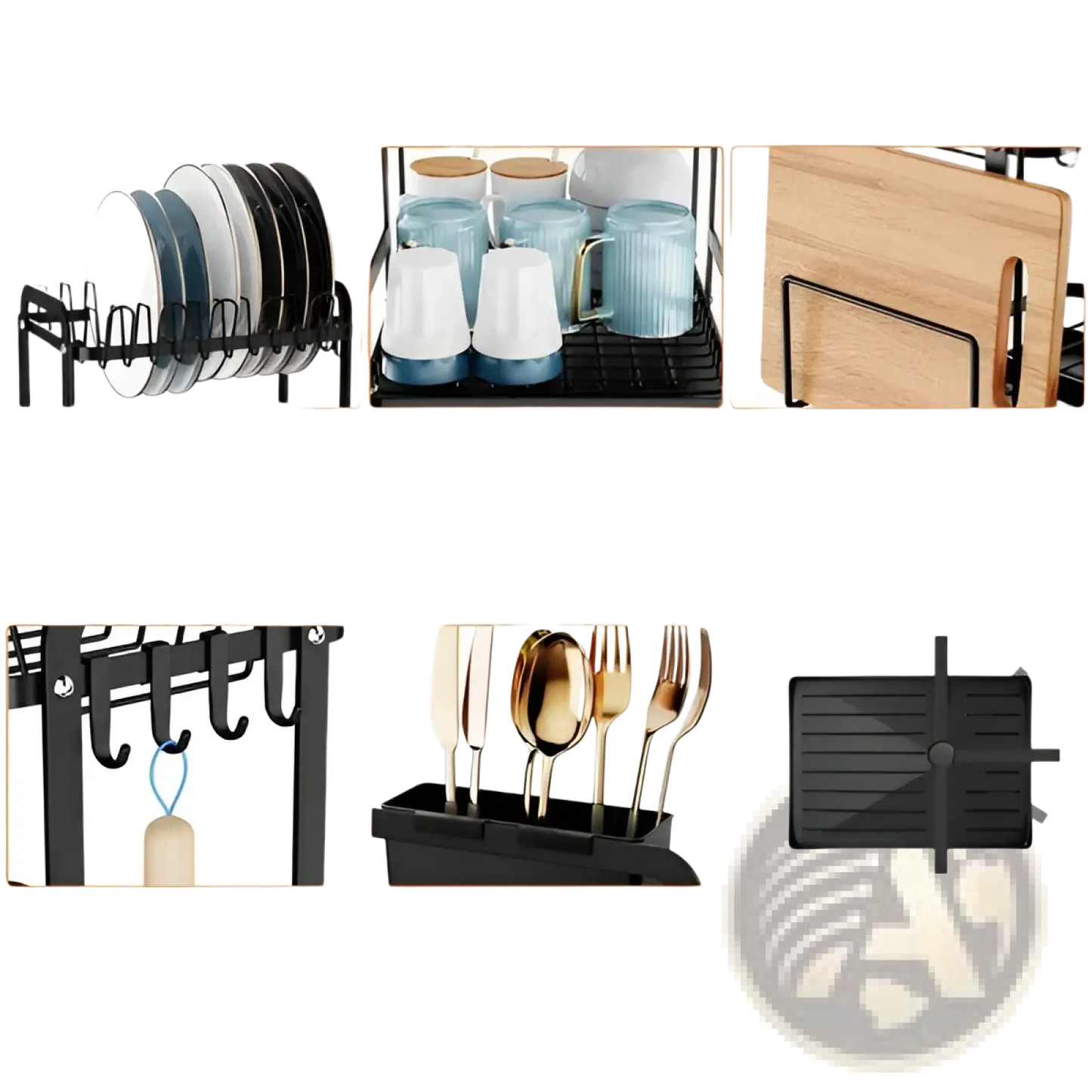 2-tier Dish Drying Rack with Drainboard and Wood Board