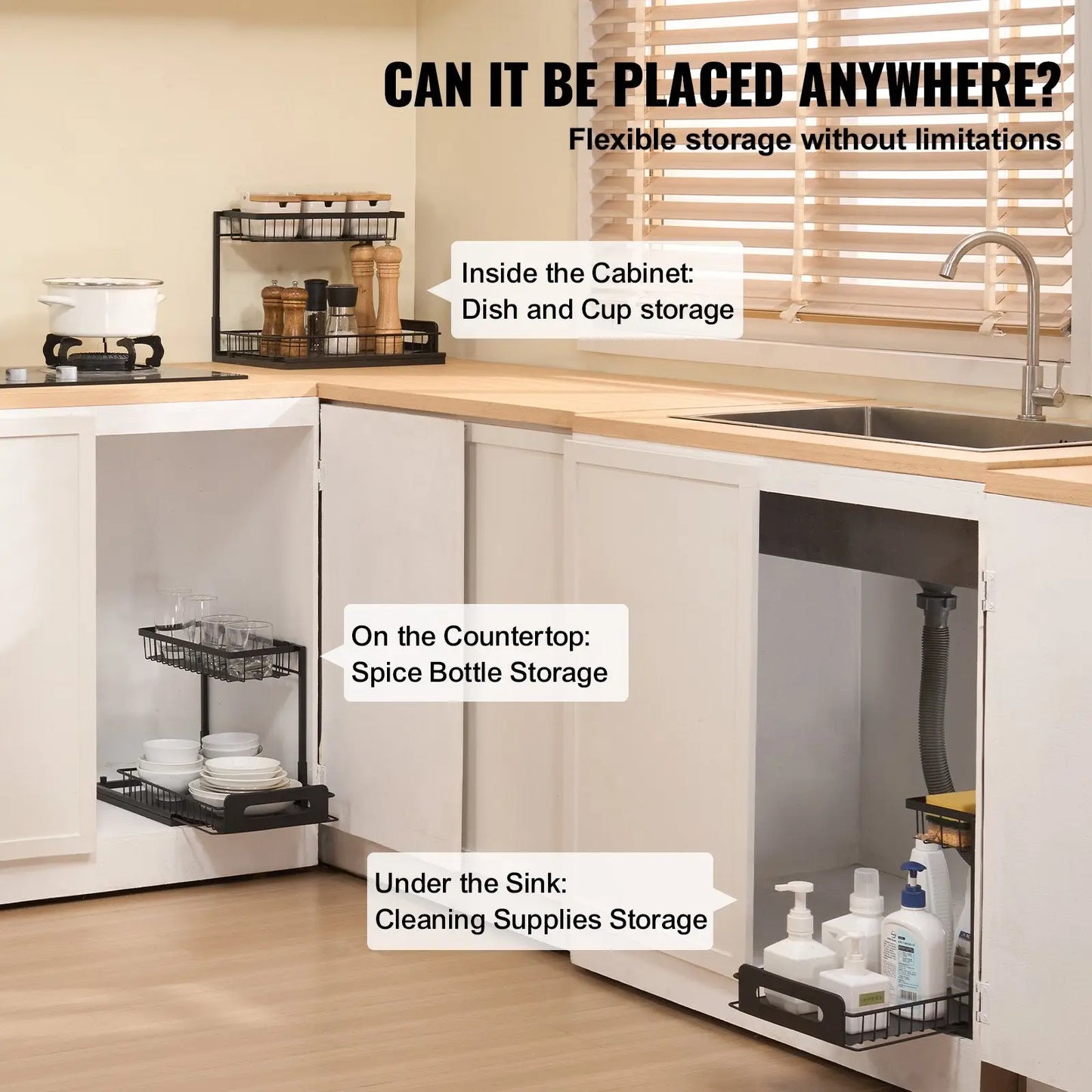 2-tier Pull out Under Sink Cabinet Organizer Black Metal