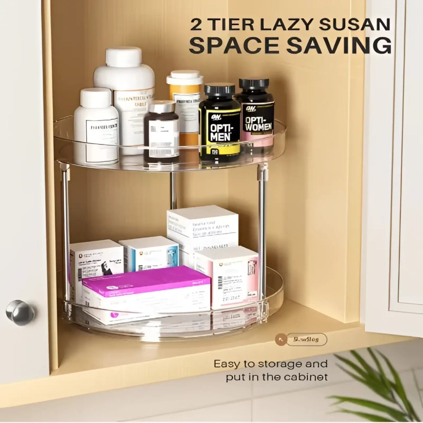 2-tier Rotating Spice Rack Clear Acrylic Turntable Pack of 2