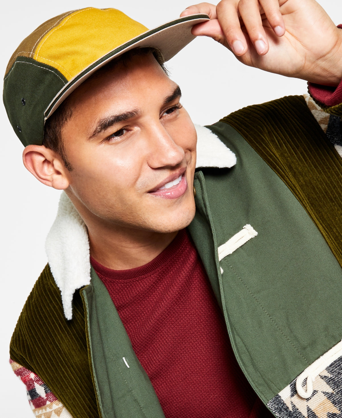 [Sun & Stone Men's Colorblocked Panel Cap - Green/Gold Multi]