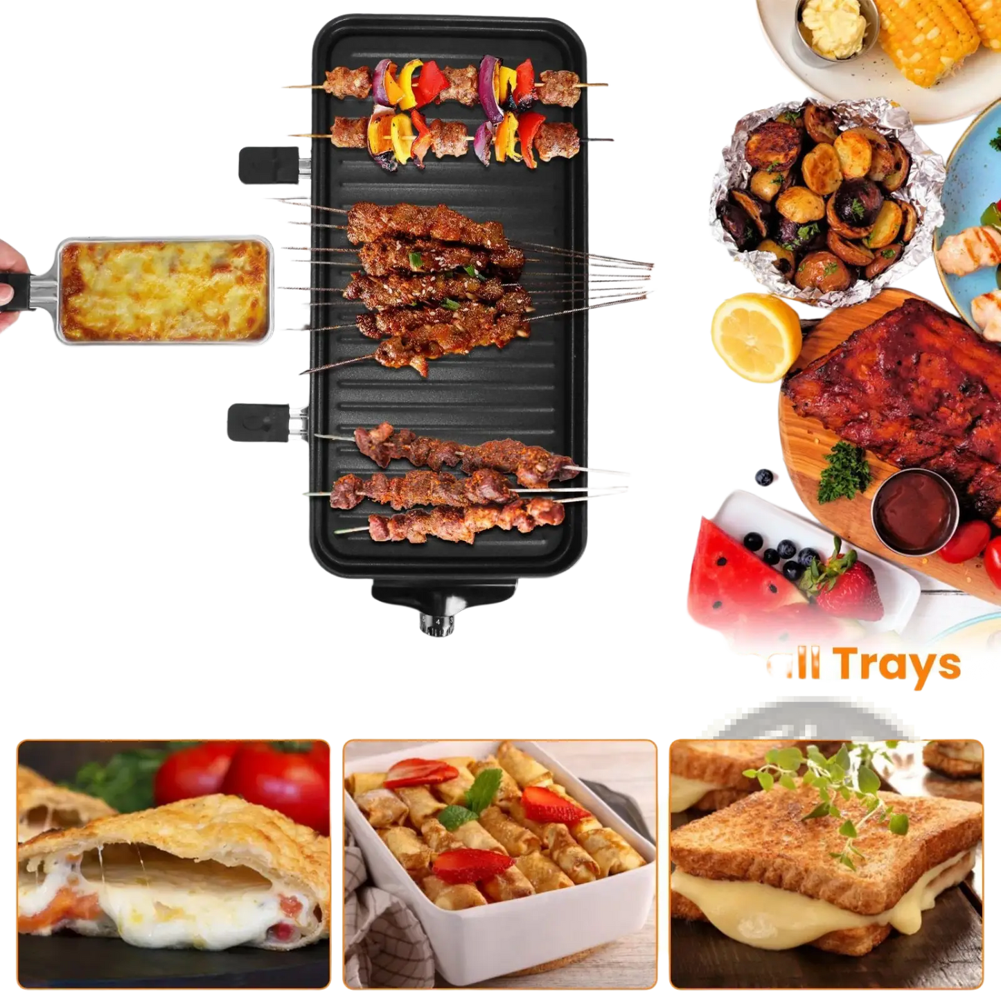 2000w Electric Indoor Grill with 3 Raclette Trays