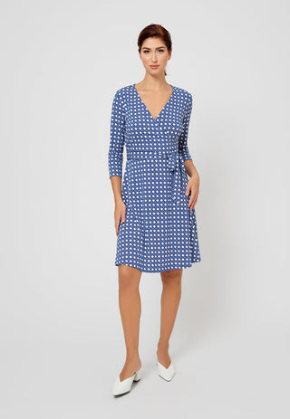 Leota Women's Perfect Wrap 3/4 Sleeve Dress Blue Size Medium