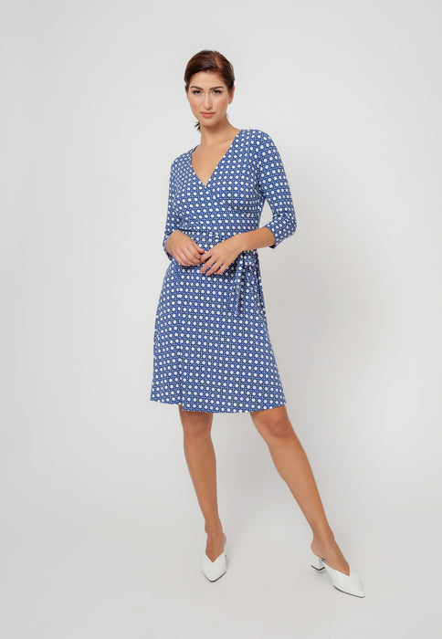 Leota Women's Perfect Wrap 3/4 Sleeve Dress Blue Size Medium