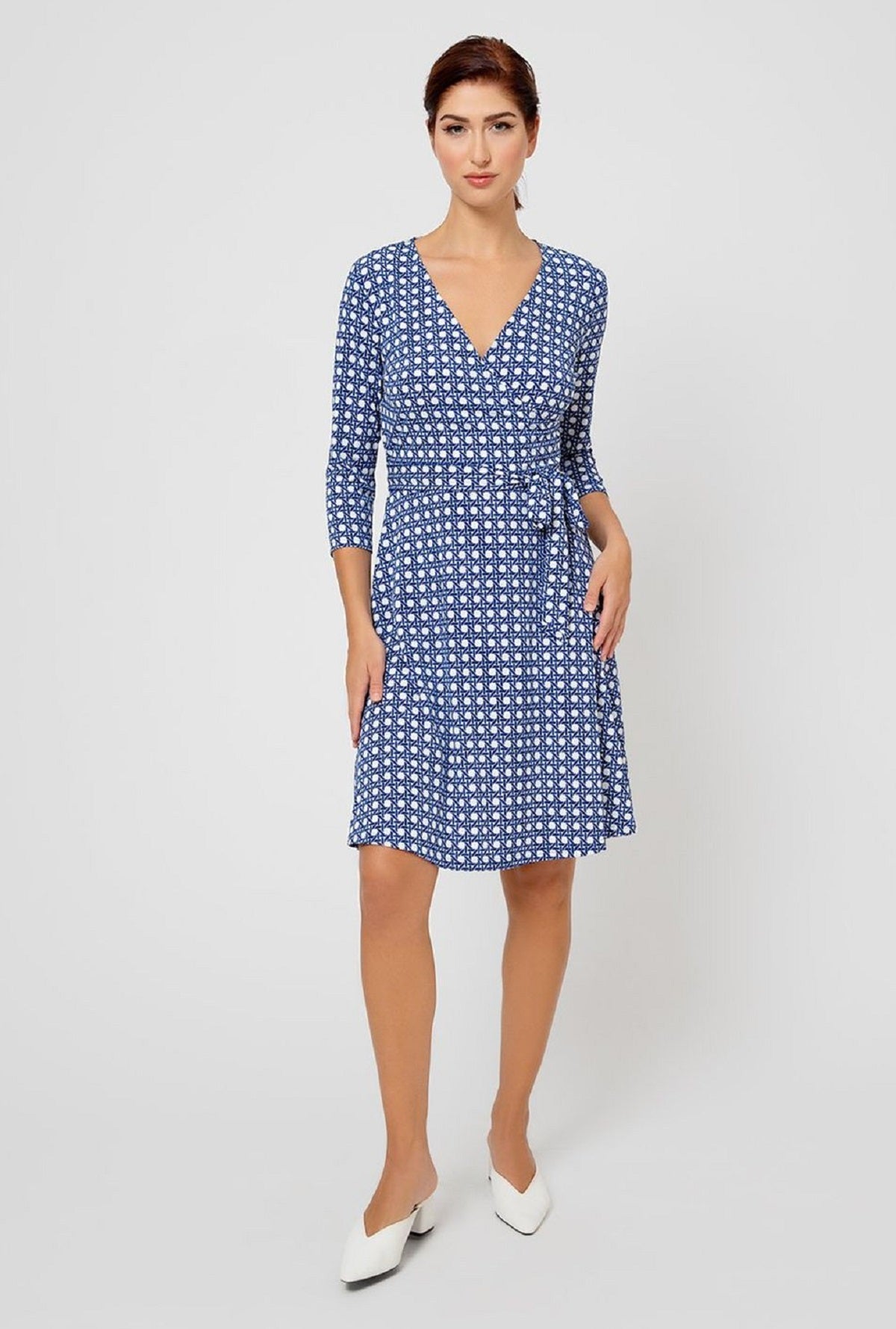 Leota Women's Perfect Wrap 3/4 Sleeve Dress Blue Size Small