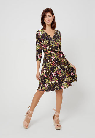 Leota Women's Perfect Wrap 3/4 Sleeve Dress Black Size Large