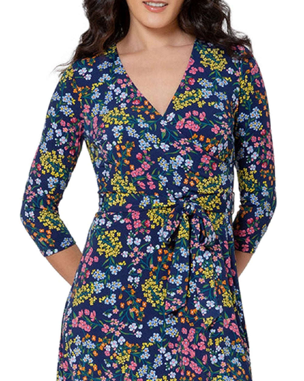 Leota Women's Perfect Long Sleeve Faux Wrap Dress Blue Size Large