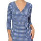 Leota Women's Perfect Long Sleeve Faux Wrap Dress Blue Size Large