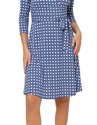 Leota Women's Perfect Long Sleeve Faux Wrap Dress Blue Size Large