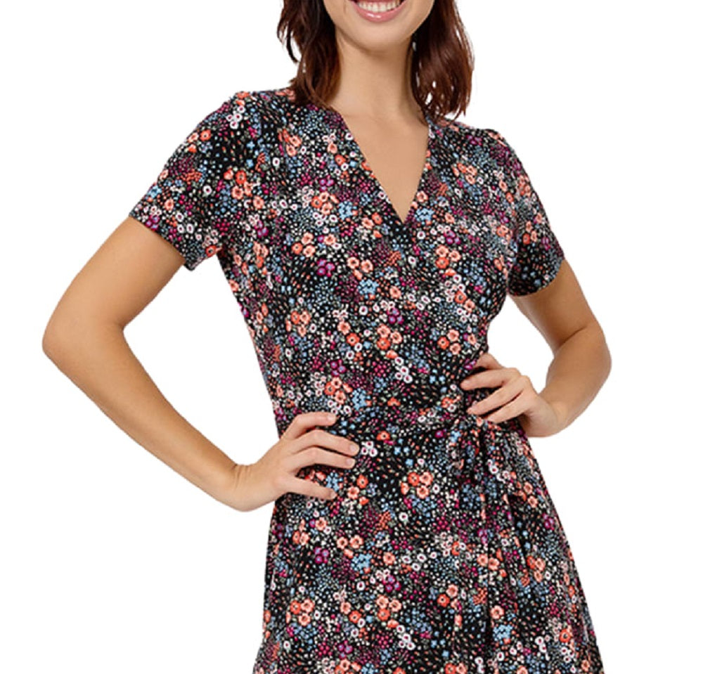 Leota Women's Perfect Wrap Cap Sleeve Dress Black