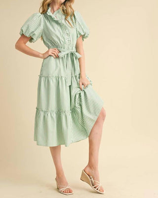 &Merci - Stripe Button Down Ruffle Midi Dress