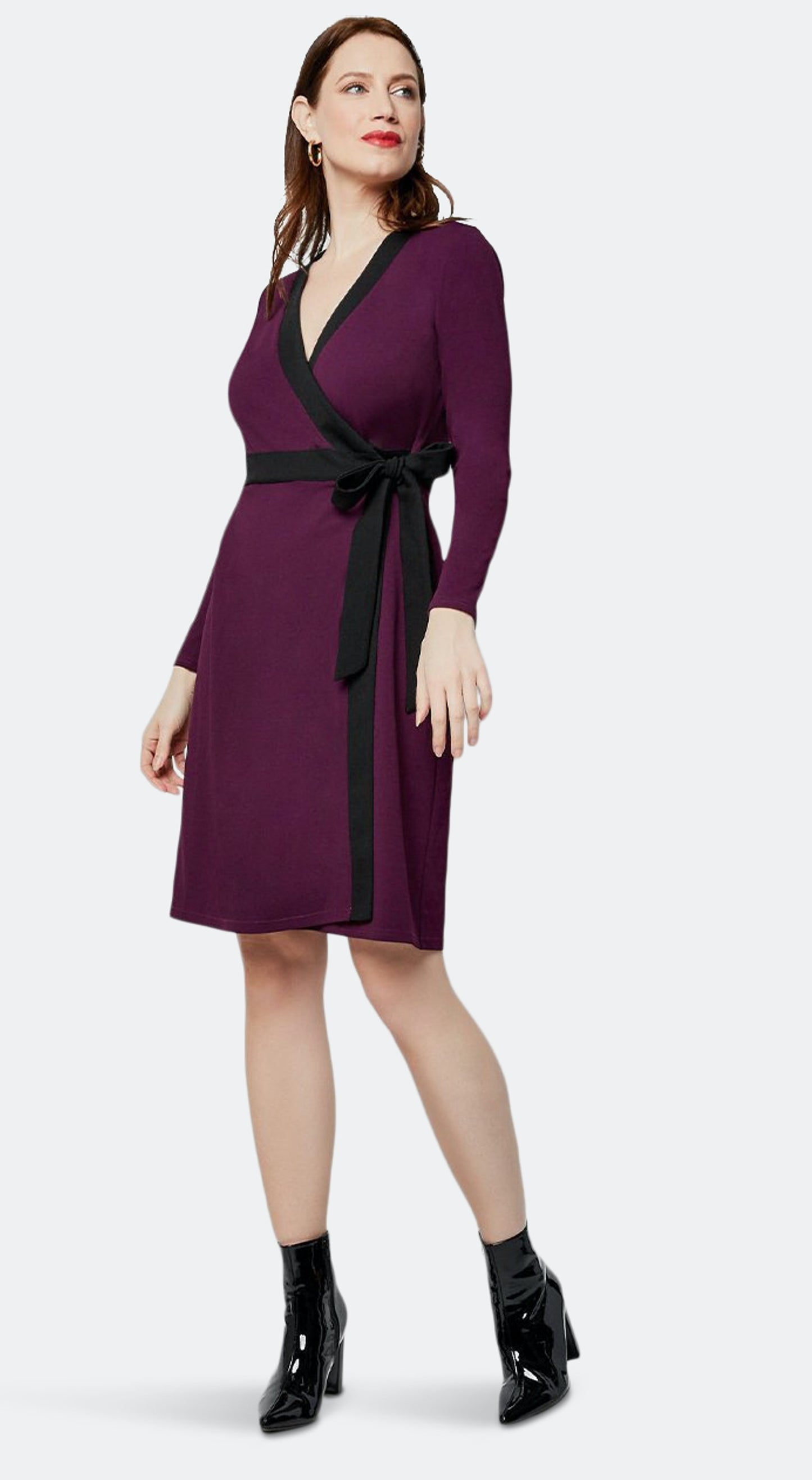 Leota Women's Kara Sequin Long Sleeve Faux Wrap Dress Purple Size Small