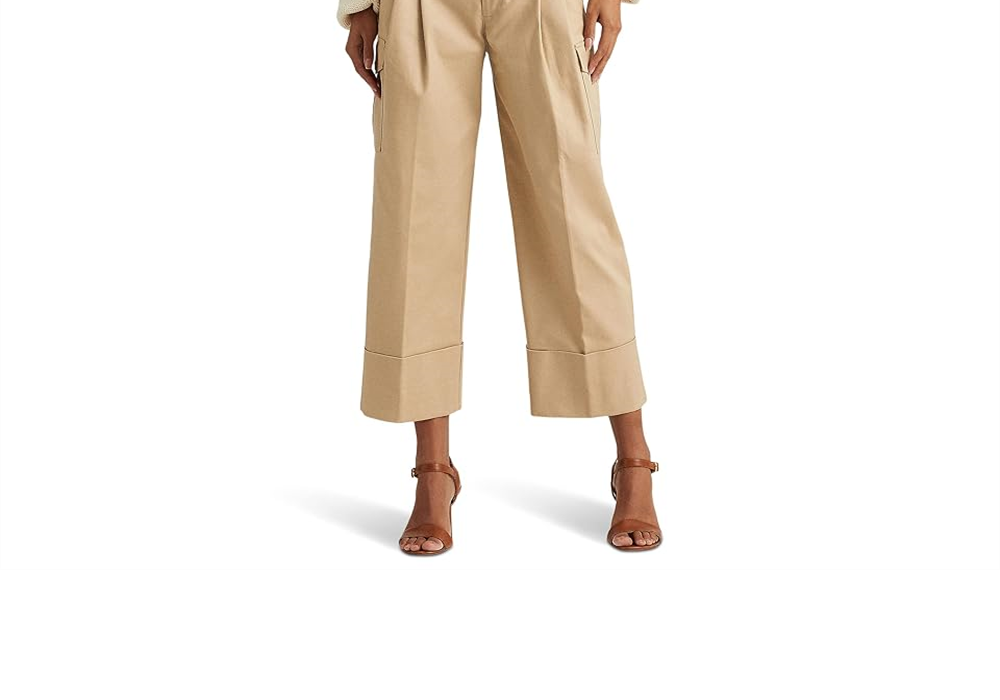 LAUREN Ralph Lauren Stretch Cotton Cropped Cargo Pants White Size 12