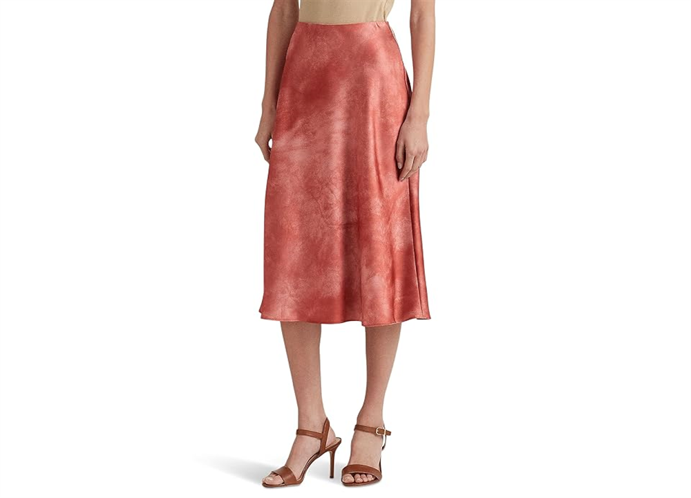 LAUREN Ralph Lauren Tie-Dye Print Satin Skirt Red Size 2