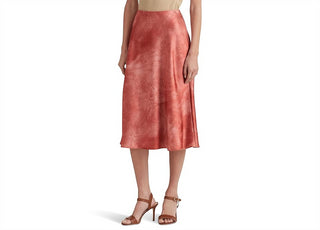 LAUREN Ralph Lauren Tie-Dye Print Satin Skirt Red Size 2