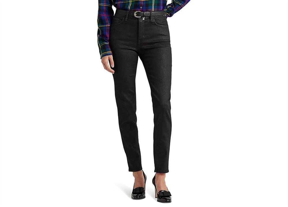 LAUREN Ralph Lauren Coated High-Rise Skinny Ankle Jeans Black Size 10 28