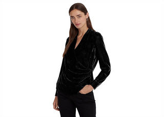 Lauren Ralph Lauren Women's Velvet Surplice Blouse Black